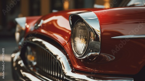 A detailed view of the front of a red car. Perfect for automotive enthusiasts or car-related content © Fotograf