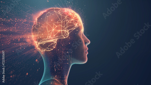 Human head with brain and connection lines. Artificial intelligence concept.