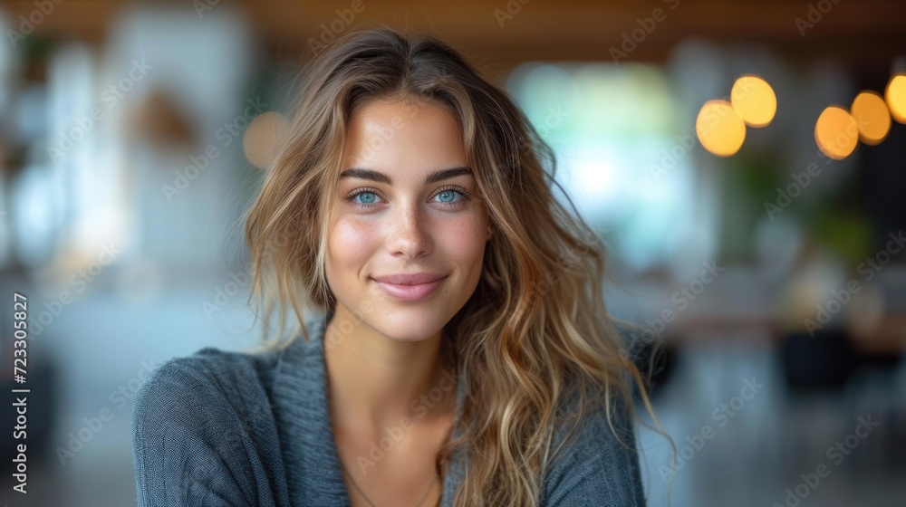 a close up of a person with a smile on their face and a blurry image of a building in the background. a close up of a person with a smile on their face and a blurry image of a building in the background.