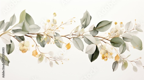 A painting of leaves and flowers on a white background. Perfect for adding a touch of nature to any design project