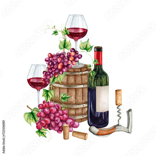 Watercolor red wine gourmet set Illustration