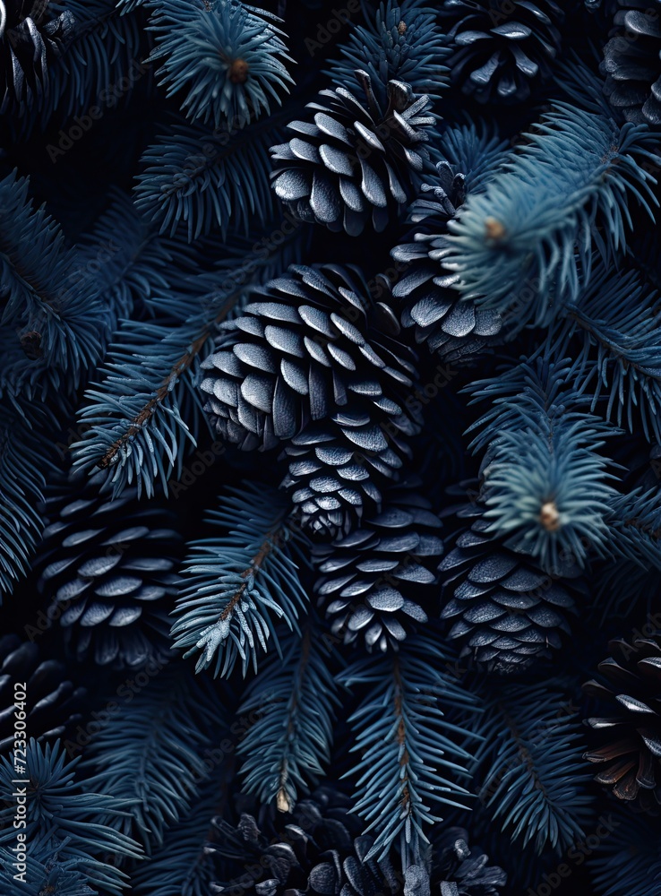 icy green fir needles and pine needles