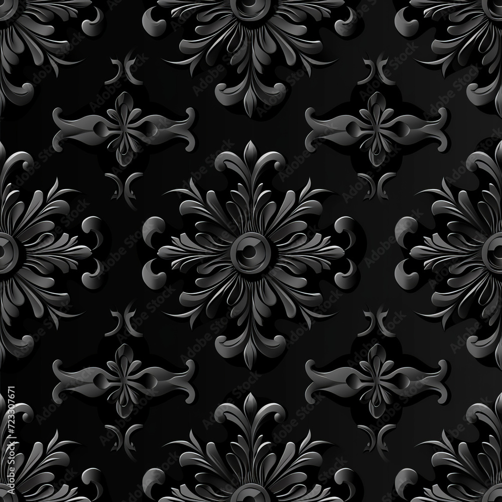 Black on black decorative relief seamless tile Black on black decorative relief seamless tile