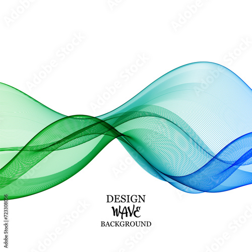 Blue-green lines of transparent waves on a white background