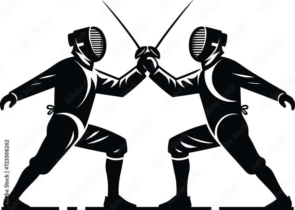 Obraz premium Dueling Fencers Silhouette Vector Graphic