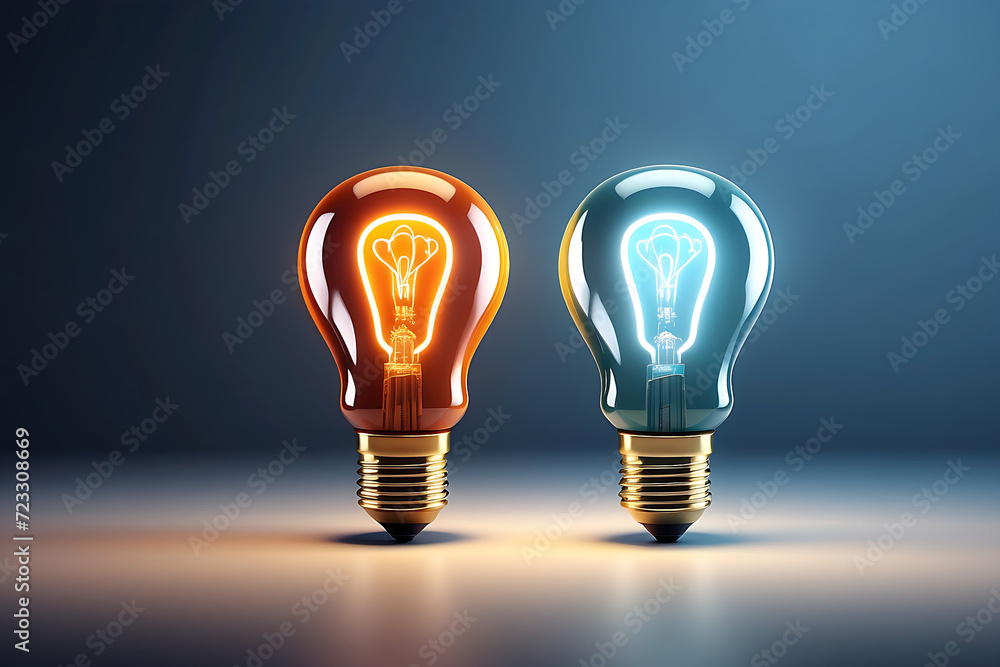 On and off toggle switch button with idea light bulb icon, creative and idea sign, solution, thinking. Sign of innovation and success On and off toggle switch button with idea light bulb icon, creative and idea sign, solution, thinking. Sign of innovation and success
