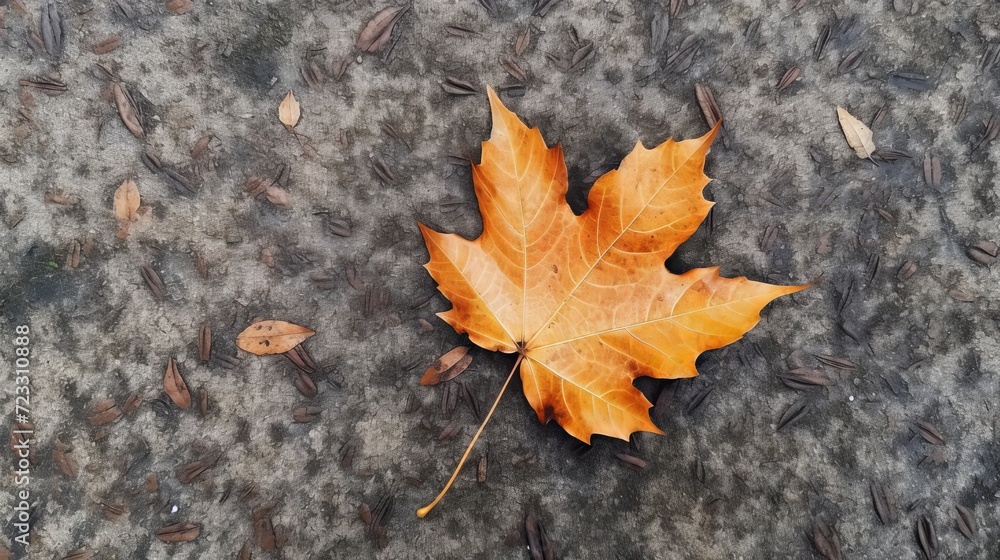 Directly above shot of autumn leaf on footpath Directly above shot of autumn leaf on footpath