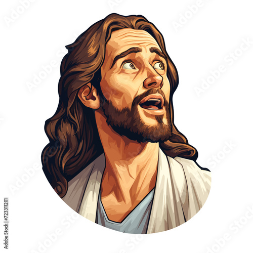 Jesus Christ with open mouth and open mouth. Vector illustration on white background.