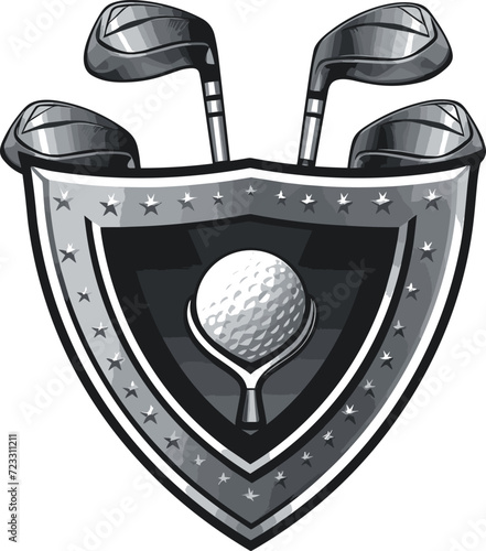  Shield with Golf Clubs and Ball Vector Emblem