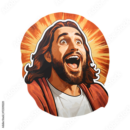 Jesus Christ with open mouth and open mouth. Vector illustration on white background.