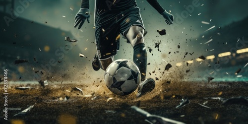 a soccer player kicks the ball into a football pitch © Alexei