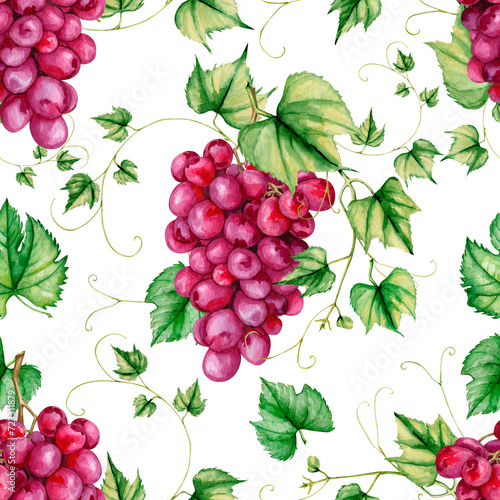 Watercolor rose grape seamless pattern