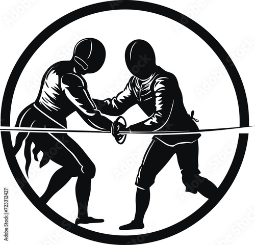 Fencers Engaging in Match Vector Emblem