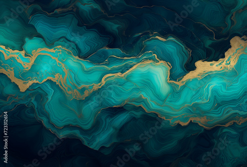 A beautiful image of turquoise and gold marble. Generated by artificial intelligence.