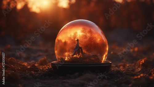 burning fire in the crystal ball highly intricately photograph of Halloween wallpaper, dead hand coming out from the soil 