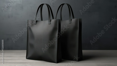 Black paper shopping bags mockup on grey background