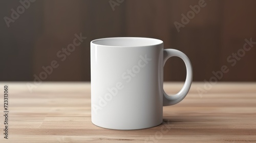 White mug mockup on wooden background
