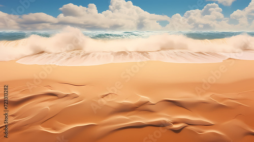 Aerial view of beautiful beach, simple, calm composition in clear blue