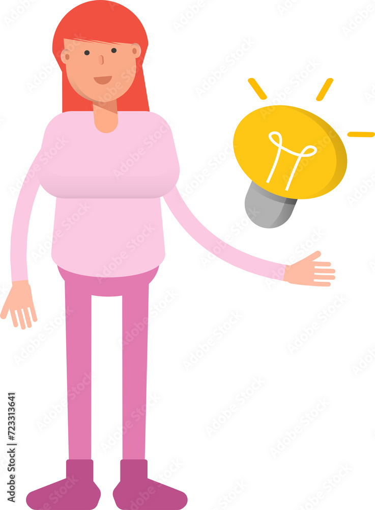 Woman Character and Light Bulb
