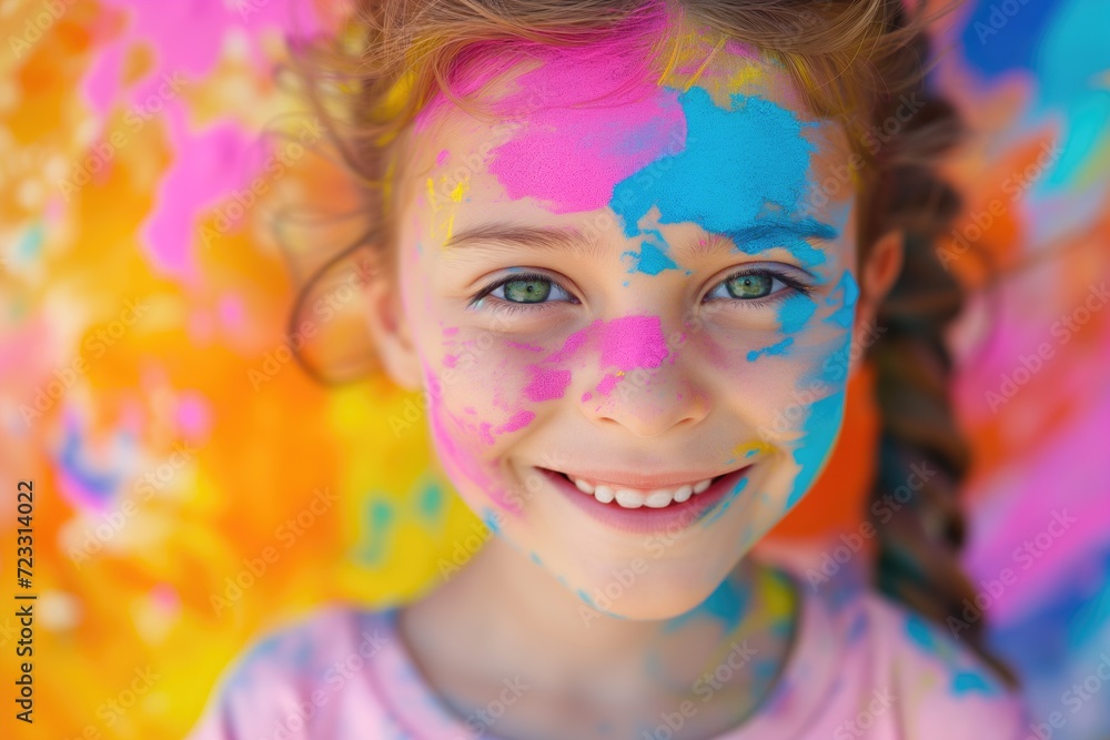 Obraz premium Holi spring festival portrait joyful child playing