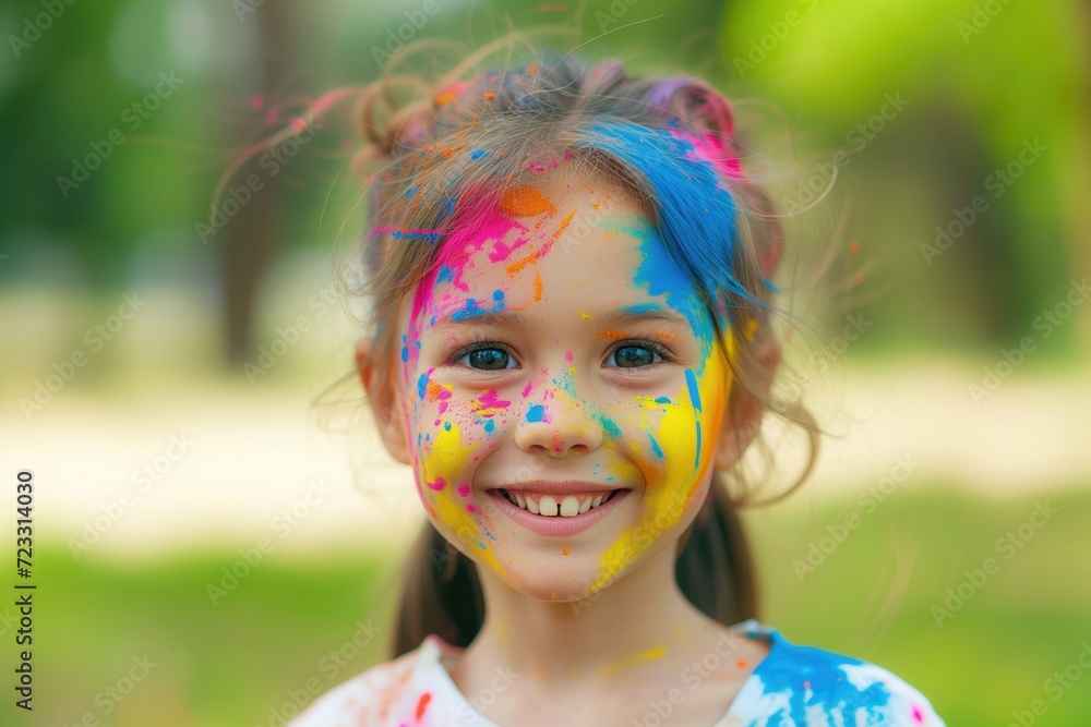 Holi spring festival portrait joyful child playing Holi spring festival portrait joyful child playing