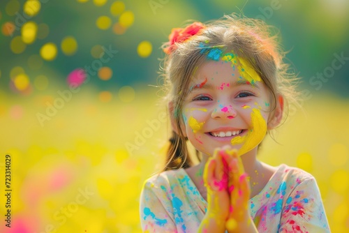 Holi spring festival portrait joyful child playing