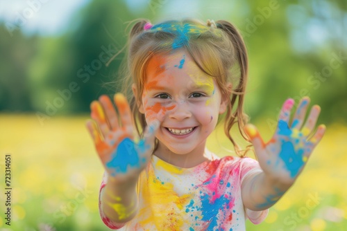 Holi spring festival portrait joyful child playing