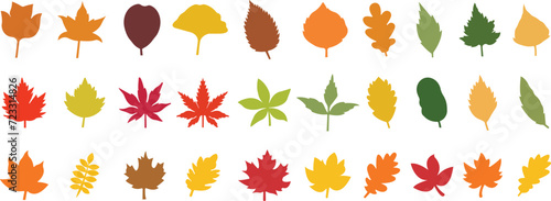Fall leaves icon in flat style set. isolated on transparent background. Various fallen leaves autumn concept. Maple tree leaf. Seasonal holiday thanksgiving greeting card. vector for apps website photo