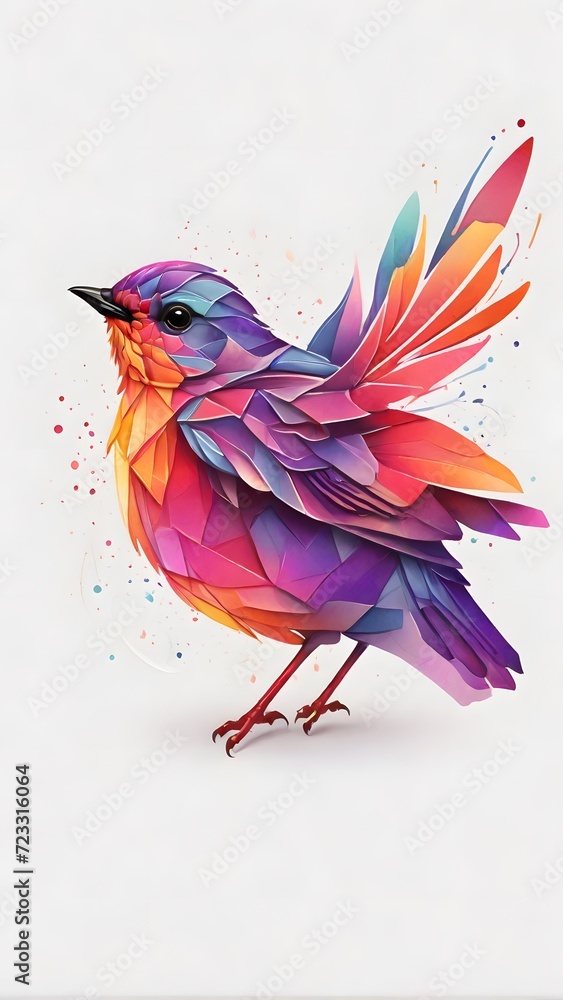 bird of paradise, white background, multicolor, ai generated