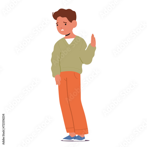 Upset Child Frowns And Pouts, Feeling Hurt Or Slighted. Boy Character Expresses Displeasure Or Indignation