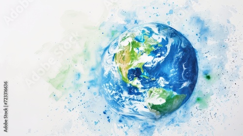 watercolor illustration Close up, Earth planet dirty and polluted. 