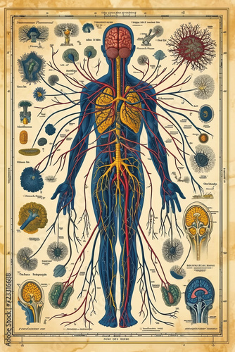 vintage nervous/vein system diagram (inaccurate ai)