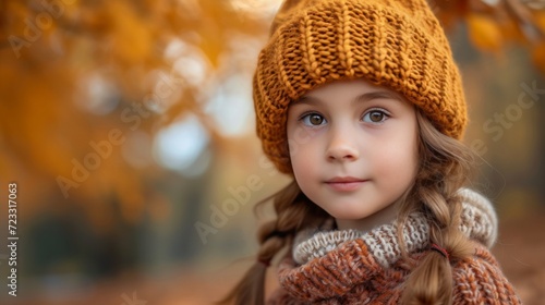 A young girl with chestnut hair wearing a cozy knit hat strolls through the p...