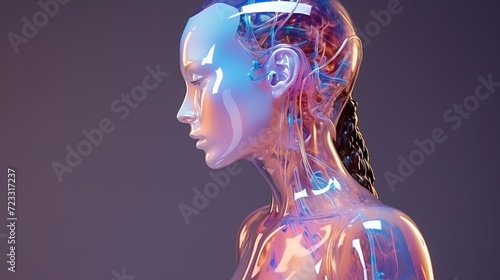Futuristic woman mannequin from liquid holographic metal with dripping melted chrome y2k transparent png generative ai