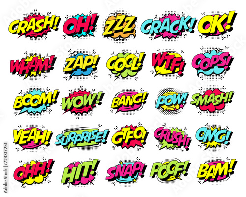 Comic text vector collection colorful style on dotted backdrop vector 10 eps photo