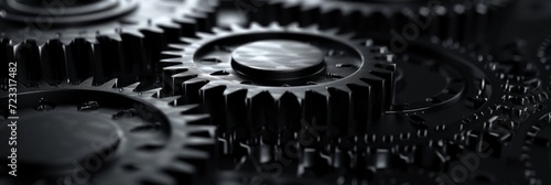Abstract technological background of translucent gears in black metal colors