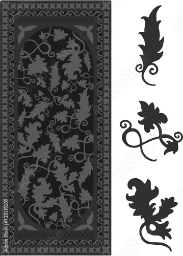 Gothic floral decorated moulding stylized drawing. Ornamental detailed pattern illustration. European medieval decorated stripe.; vector