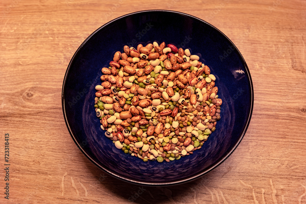 Mixed beans texture, lentils for minestrone soup in a bowl Mixed beans texture, lentils for minestrone soup in a bowl