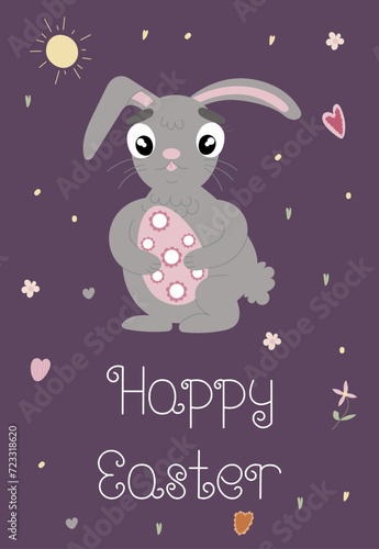 Happy Easter postcards. Vector illustrations Easter eggs  rabbit. Perfect for a poster  cover  or postcard.