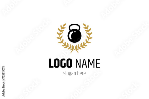 Gym fitness logo design with barbell icon and wheat plant combination. Fitness and bodybuilding club logo template.