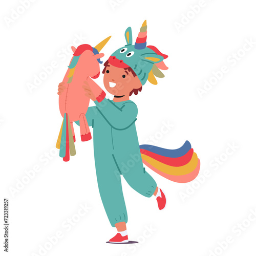 Joyful Child Character Wears A Unicorn Kigurumi Pajama, Immersed In Cozy Comfort And Whimsical Fantasy