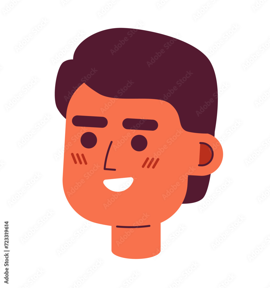 Latino young man beaming toothy 2D vector avatar illustration. Hispanic ethnicity male cartoon character face portrait. Casual smiling flat color user profile image isolated on white background Latino young man beaming toothy 2D vector avatar illustration. Hispanic ethnicity male cartoon character face portrait. Casual smiling flat color user profile image isolated on white background
