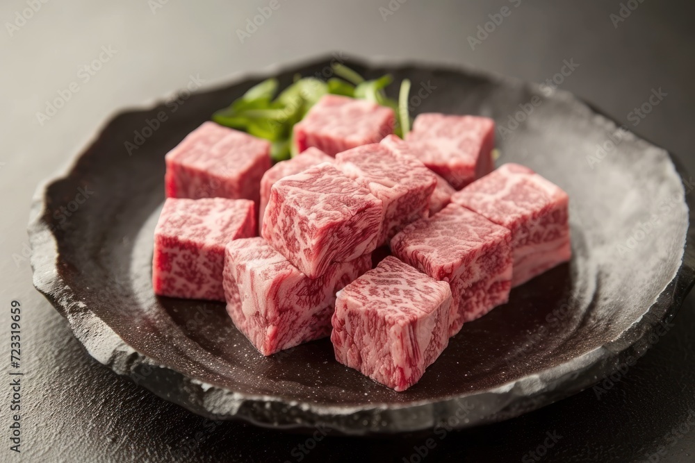 Cubes of wagyu beef for Japanese or Korean BBQ