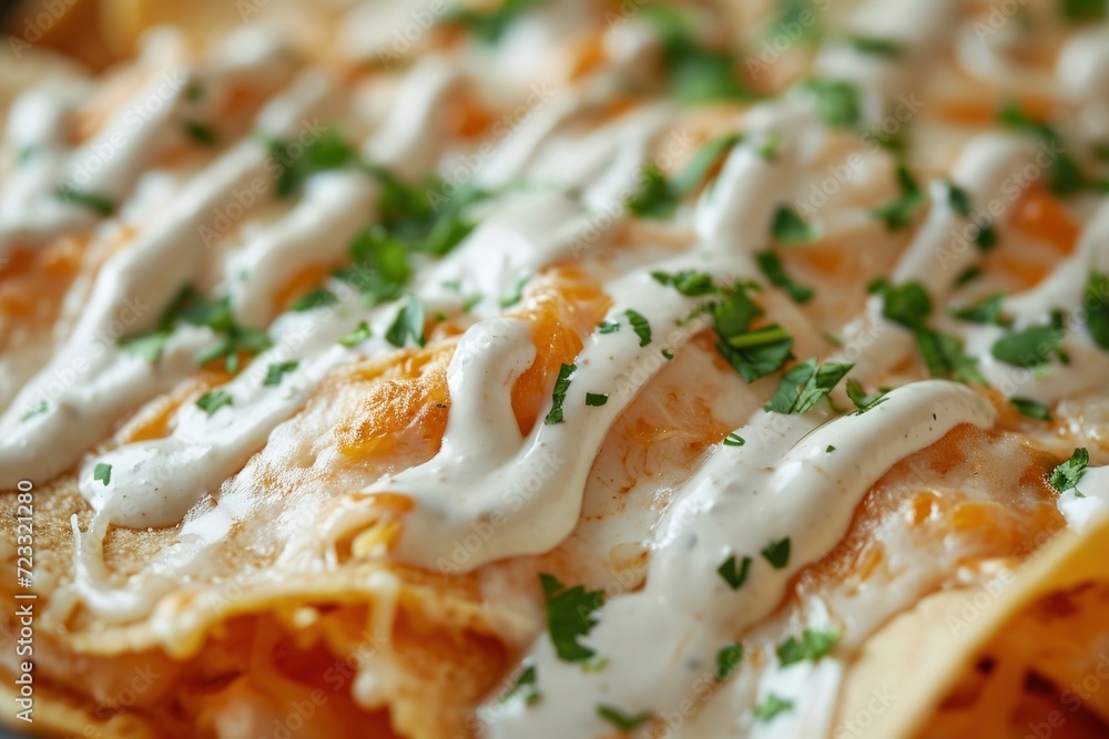 Detailed image of chicken nacho tortilla with creamy sauce Detailed image of chicken nacho tortilla with creamy sauce