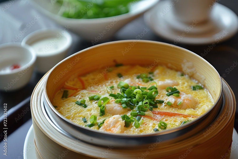 Egg steamed with crab stick and spring onion Egg steamed with crab stick and spring onion