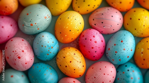 Background of multi-colored chicken eggs painted for Easter