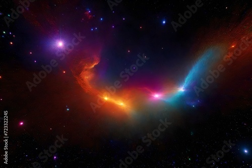A Dazzling Unveiling of Cosmic Splendor, as Stardust and Nebulae Erupt in an Explosive Symphony of Multifaceted Hues, Painting the Galactic  photo