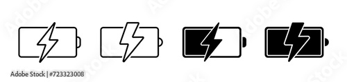 Battery charging icon set. Charger, recharge battery symbol. Vector illustration. 