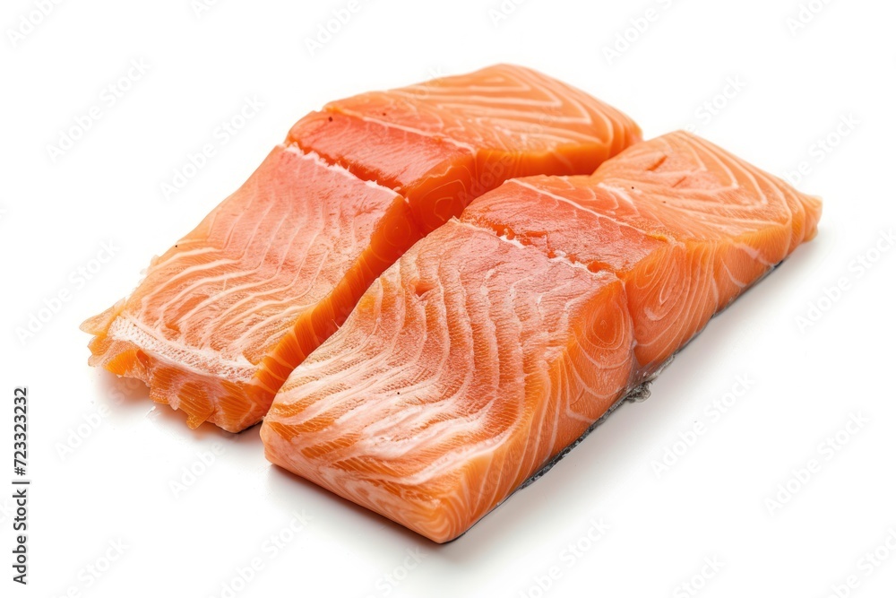 Fresh raw salmon fillet on white background