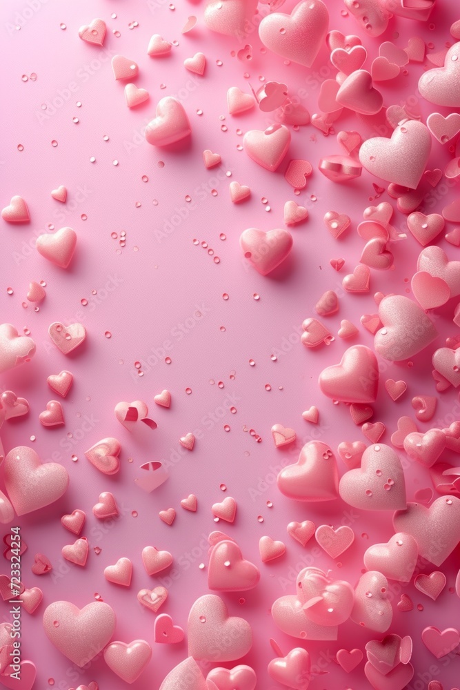 Beautiful delicate pink background with frame of voluminous 3D hearts and plenty of space for text Beautiful delicate pink background with frame of voluminous 3D hearts and plenty of space for text